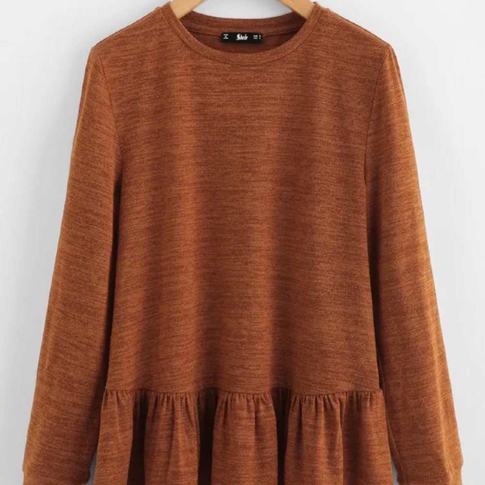 SHEIN Orange/Rust Peplum Boxy Blouse Sweater